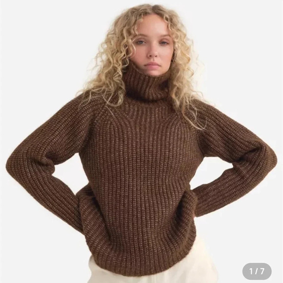Mate the Label Alpaca Cotton Chunky Turtleneck Sweater Chestnut Brown M/L NWOT - Picture 1 of 8